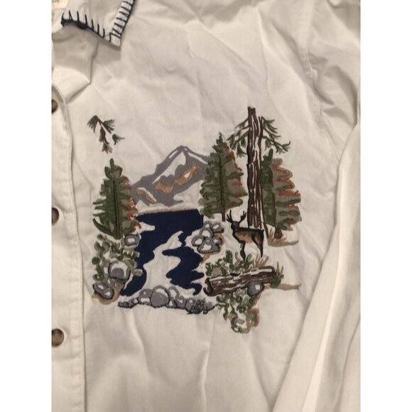 Vintage Susan Bristol Womens Size 6 Embroidered Bear Nature Top‎ Peasant Shirt S - Picture 3 of 7
